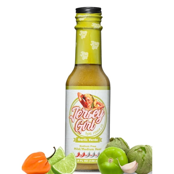 Jersey Girl Hot Sauce - Garlic Verde - No Added Salt - Naturally Sodium Free – All-Natural Healthy Ingredients with Hand-Picked Habaneros & Jalapeno Peppers - Mild/Medium Heat