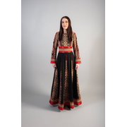 Embroidered Long Dress Women Striped Stamping Belted Evening Dresses - Party Abaya - Embroidered in luxurious gold