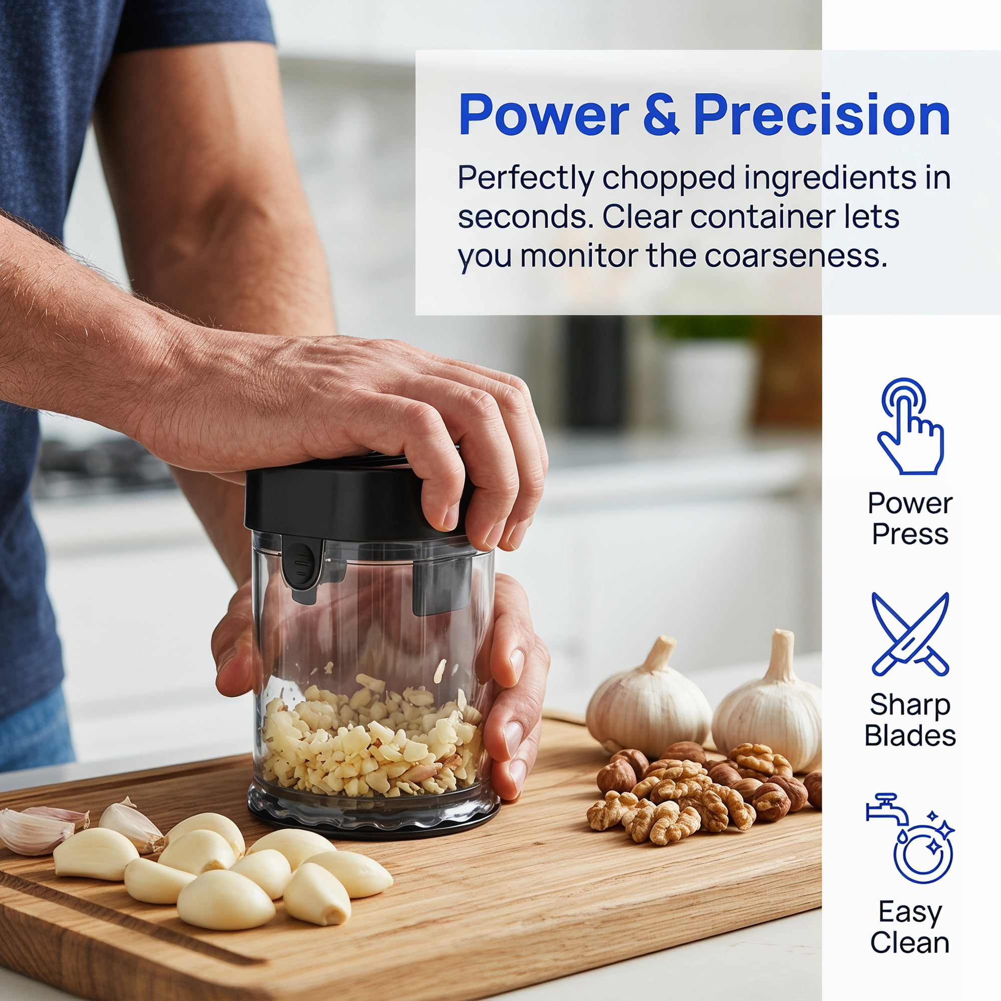 Unique Bargains Vegetable Chopper Manual Food Processor Blue Lid Garlic Slicer Black
