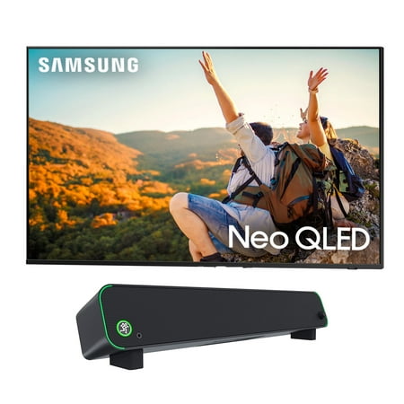Samsung QN85QN90CAFXZA 85 Inch Neo QLED Smart TV with 4K Upscaling with a Mackie CR-STEALTHBAR Desktop Soundbar with Bluetooth (2023)
