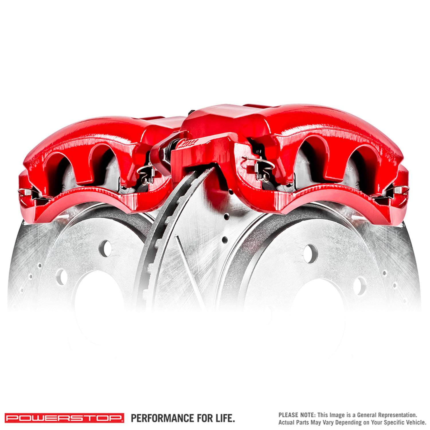 Power Stop S5466 Rear Red Powder Coated Performance Caliper Set 