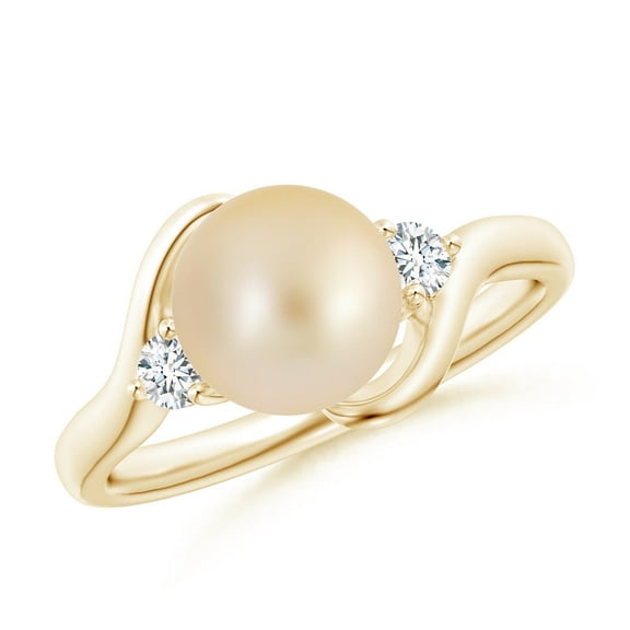 ANGARA Classic Golden South Sea Cultured Pearl Bypass Ring in 14K Yellow Gold for Women | June Birthstone, Birthday, Anniversary, Jewelry Gift for Women | Pearl Ring