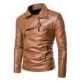 thumbnail image 2 of XMMSWDLA Blousse for Men Autumn Spring And Autumn Solid Color Zipper Faux Leather Jacket, 2 of 6