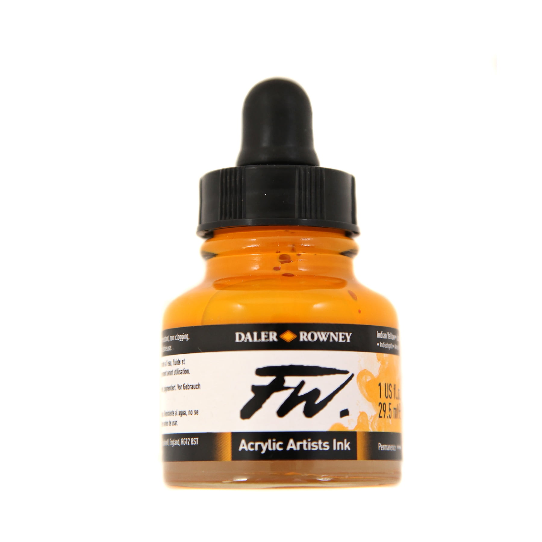 Daler-Rowney FW Acrylic Artists Ink, 1 oz. Dropper-Top Bottle, Indian Yellow