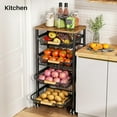 thumbnail image 5 of Fruit Vegetable Basket for Kitchen Pantry Organizers,  Large Pull-Out Wire Basket with Wood Top and Wheels for Fruit Vegetable Onions Potatoes Snacks, 5 of 8