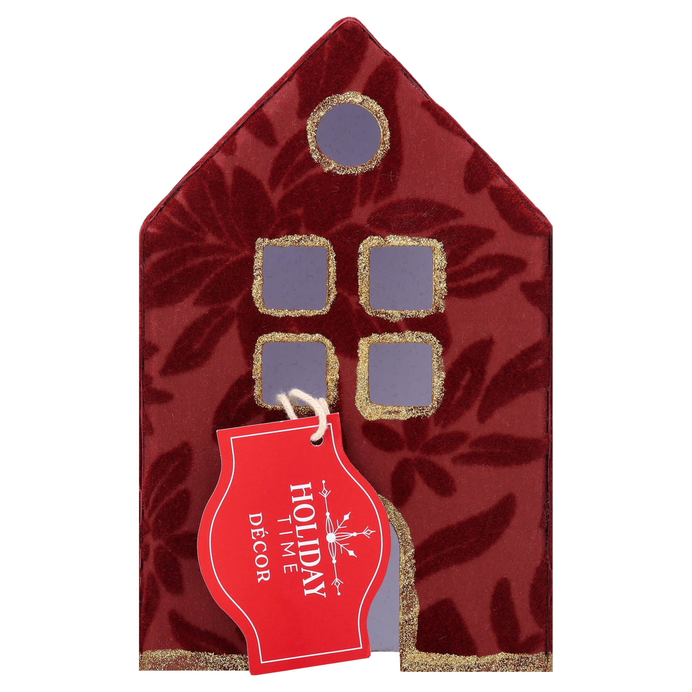 Velvet-Feel House Christmas Decoration, Red and Gold, 6", by Holiday Time