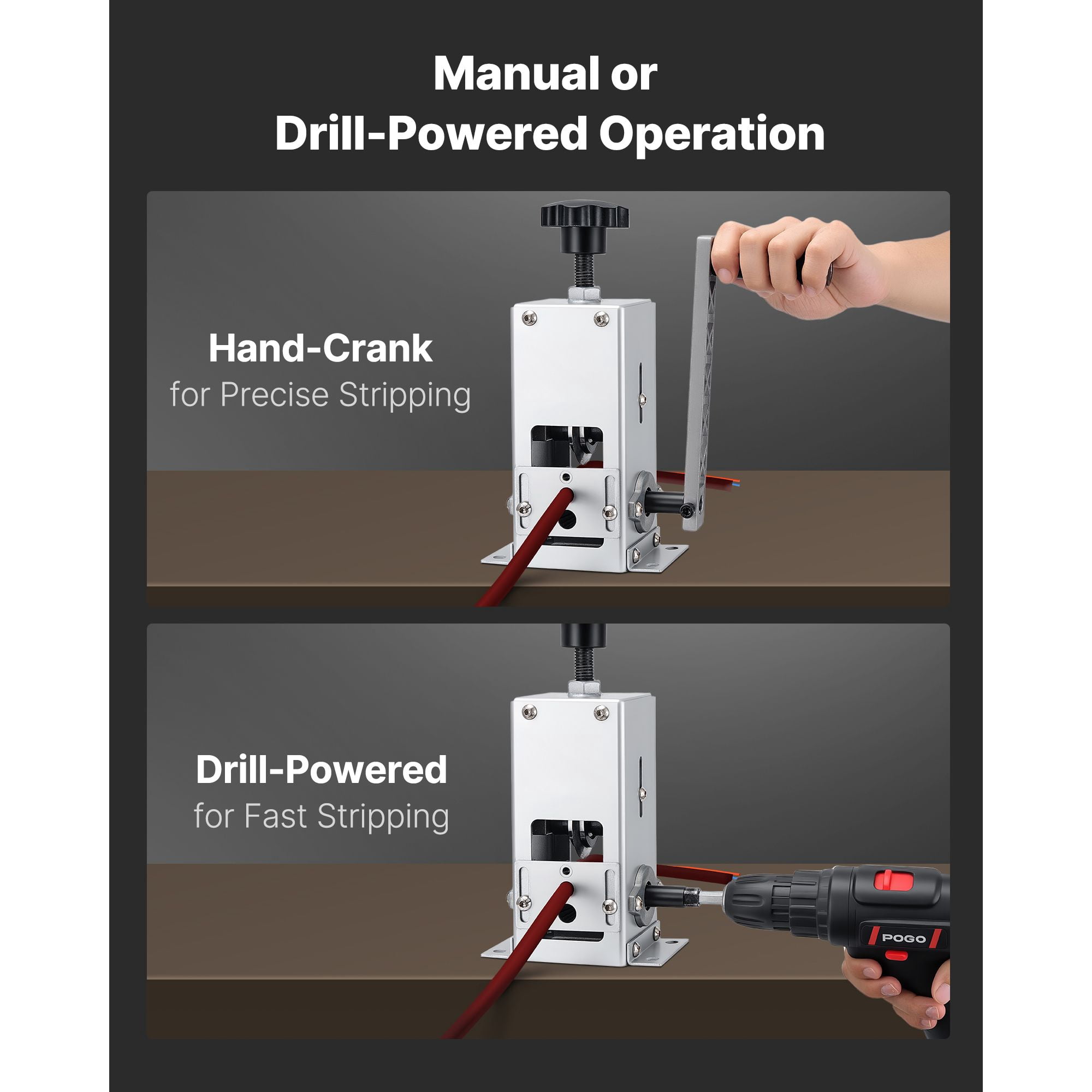 Manual Wire Stripper Machine 0.06-1.18", Hand Crank or Drill Powered, Deep V-Groove Rollers, Durable Blade, for Scrap Copper Recycling