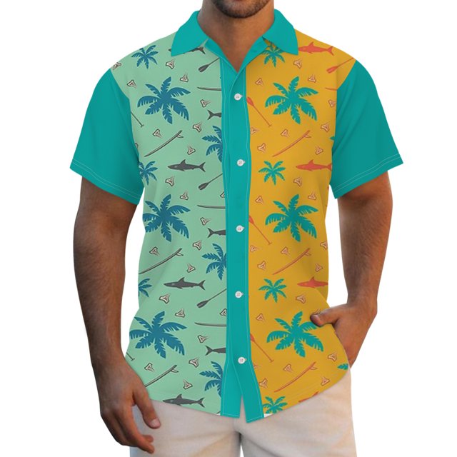 Camisas Y s Camisas informales de manga corta de verano para hombre, camisas con cuello estampado, camisas para hombre (Mint Green, XXL)