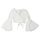 thumbnail image 1 of Women Wrap V Neck Top Criss Cross Tie Back Long Sleeve Navel Exposed Blouse Shirt Top White XL, 1 of 22