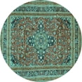 thumbnail image 1 of Ahgly Company Indoor Round Medallion Turquoise Blue Traditional Area Rugs, 6' Round, 1 of 4