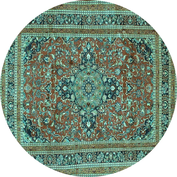 Ahgly Company Indoor Round Medallion Turquoise Blue Traditional Area Rugs, 6' Round