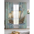thumbnail image 2 of Vintage Sailboat Sheer Curtains 84 Inch Length 2 Panels Set for Living Room/Bedroom, Blue Ocean Seaports Anchors Farmhouse Wood Kitchen Curtains Grommet Curtains Window Treatments 52"x84"x2, 2 of 7