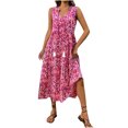 thumbnail image 1 of VEKDONE Robe d'Été pour Femme à Imprimé Floral, Col en V, Sans Manches, à Franges, Ample et Confortable, Rose Vif, TG, 1 of 5
