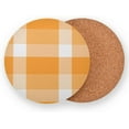 thumbnail image 2 of Orange Check Plaid Drinks Coasters, Non-Scratch Cork Base Round Cups Mats for for Wooden Coffee Table, Cool Housewarming Gift for Home Decor, 2 of 7