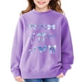 thumbnail image 2 of Girls Bow Print Sweatshirt Cute Long Sleeve Pullover Top for Kids Teens Fleece Lined Crew Neck Sweatshirts Casual Wear 3-4 Years Purple, 2 of 7