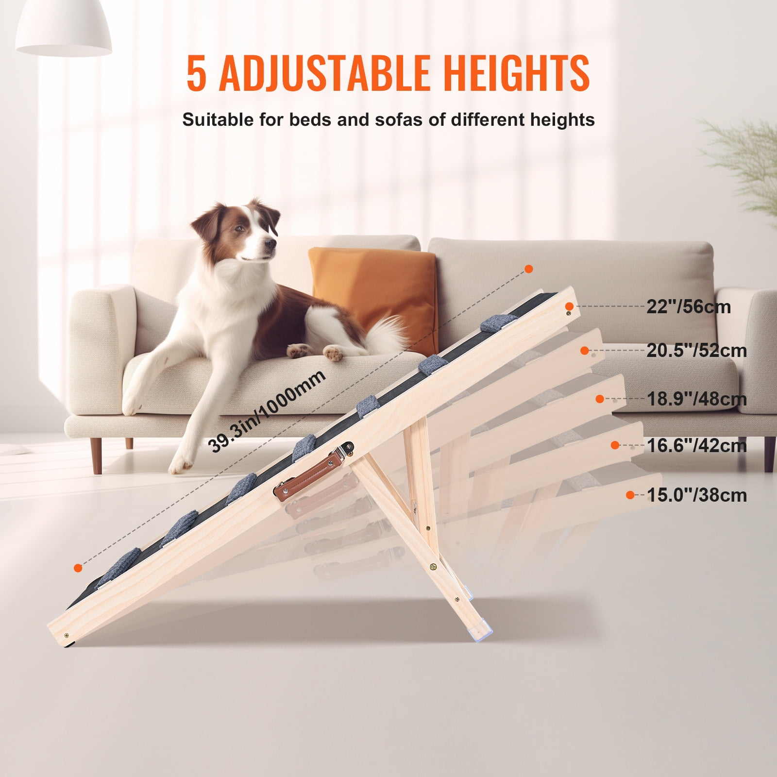 KFFKFF Dog Ramp Folding Pet Ramp 39.3" Long Ramp 15"-22" Adjustable Height