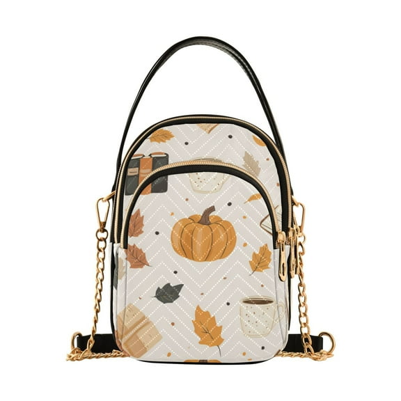 FORMRS Crossbody Bag for Women Quilted Travel Shoulder Cell Phone Purse with Chain Strap Handbag, Beige Fall Pumpkin