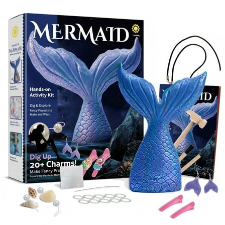 Piano Potato Mermaid Pearl Dig Kit for Kids, Sea World Excavation & Jewelry Making Toy with Charms, STEM Craft, Christmas, Halloween, Birthday Gift for Ages 6 