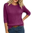 thumbnail image 5 of Women Cable 3/4 Sleeve Knit Sweaters Trendy Sweater Lightweight Crewneck Soft Pullovers,S, 5 of 5