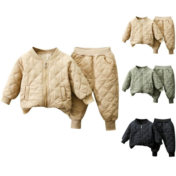 AINIYSLittle Boys Warm Outfits Fall Winter Full Zip up Sweatshirt Crewneck Coat and Thickening Pants 2-Piece Sweatsuit Set Black 2 Years