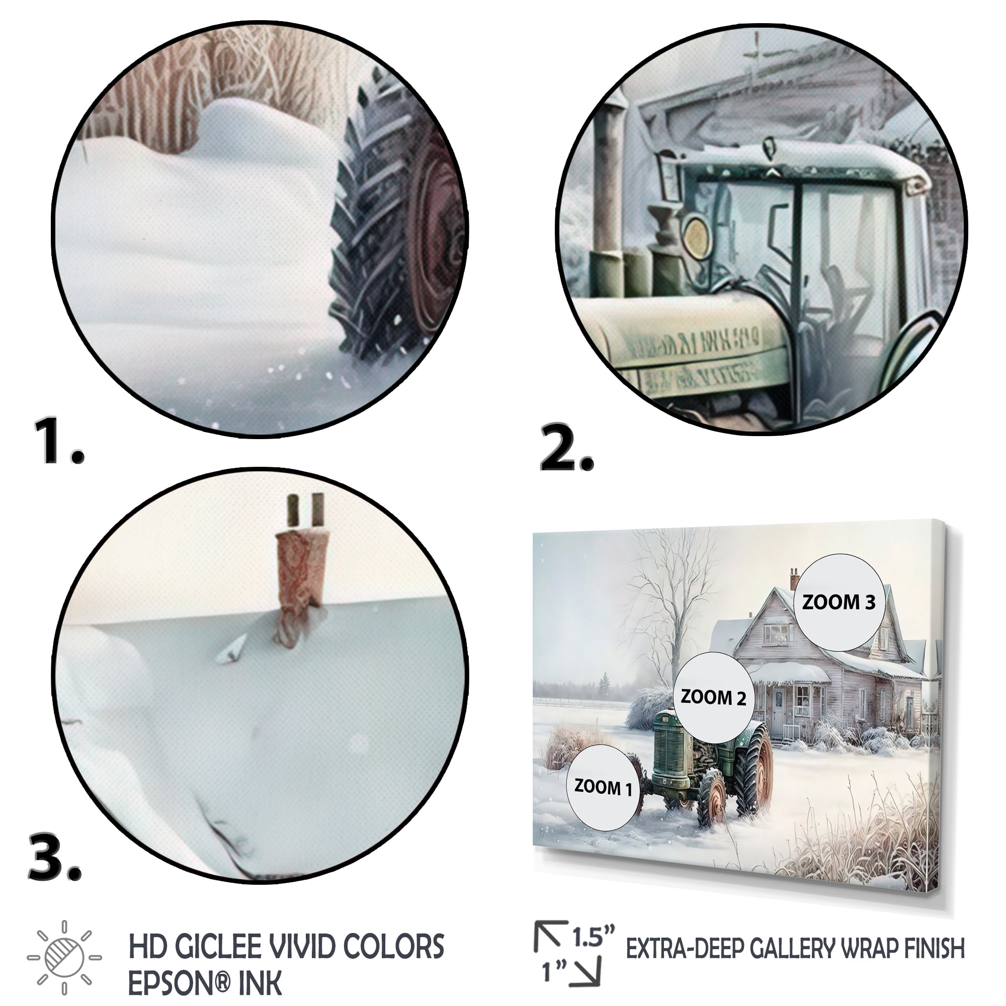Designart Tractor At The Barn In Winter II Canvas Wall Art