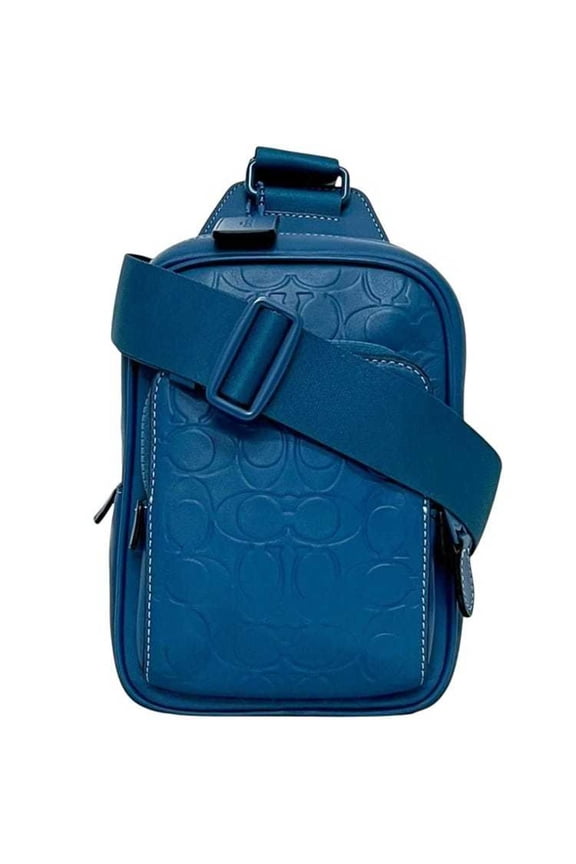 Pre-Owned Coach Track Pack 14 Shoulder Bag (ec-24718) in Blue Signature CH072... (Good)