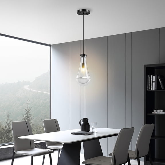 GCGAFUL Raindrop Chandelier, Modern Matte Black Teardrop Pendant Light with Clear Glass, for Dining Room, Living Room, Kitchen Island