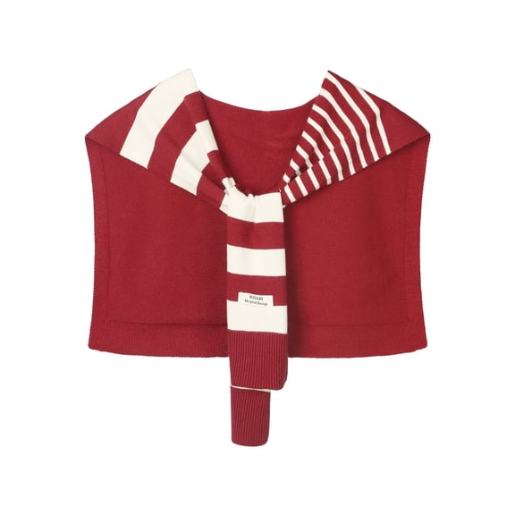 INSPIRE CHIC Women's Stripes Sweater Shawl Wraps Knitted Knotted Multicolor Fashion Casual Scarf for Travel Office One Size Wine-Red