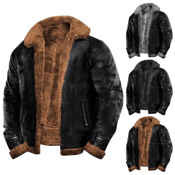 Men's Solid Color Fleece Lined Work Jacket with Zipper and Button Pockets - Casual Coat for Winter Activities, Christmas Holidays, and Outdoor Jobs, Perfect for Cold Weather,Black,L