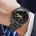 thumbnail image 5 of Reloj de oro para hombre, reloj de vestir de negocios de cuarzo analógico, fecha, acero inoxidable, clásico, de lujo, luminoso, resistente al agua, informal, para hombre, negro, 5 of 5