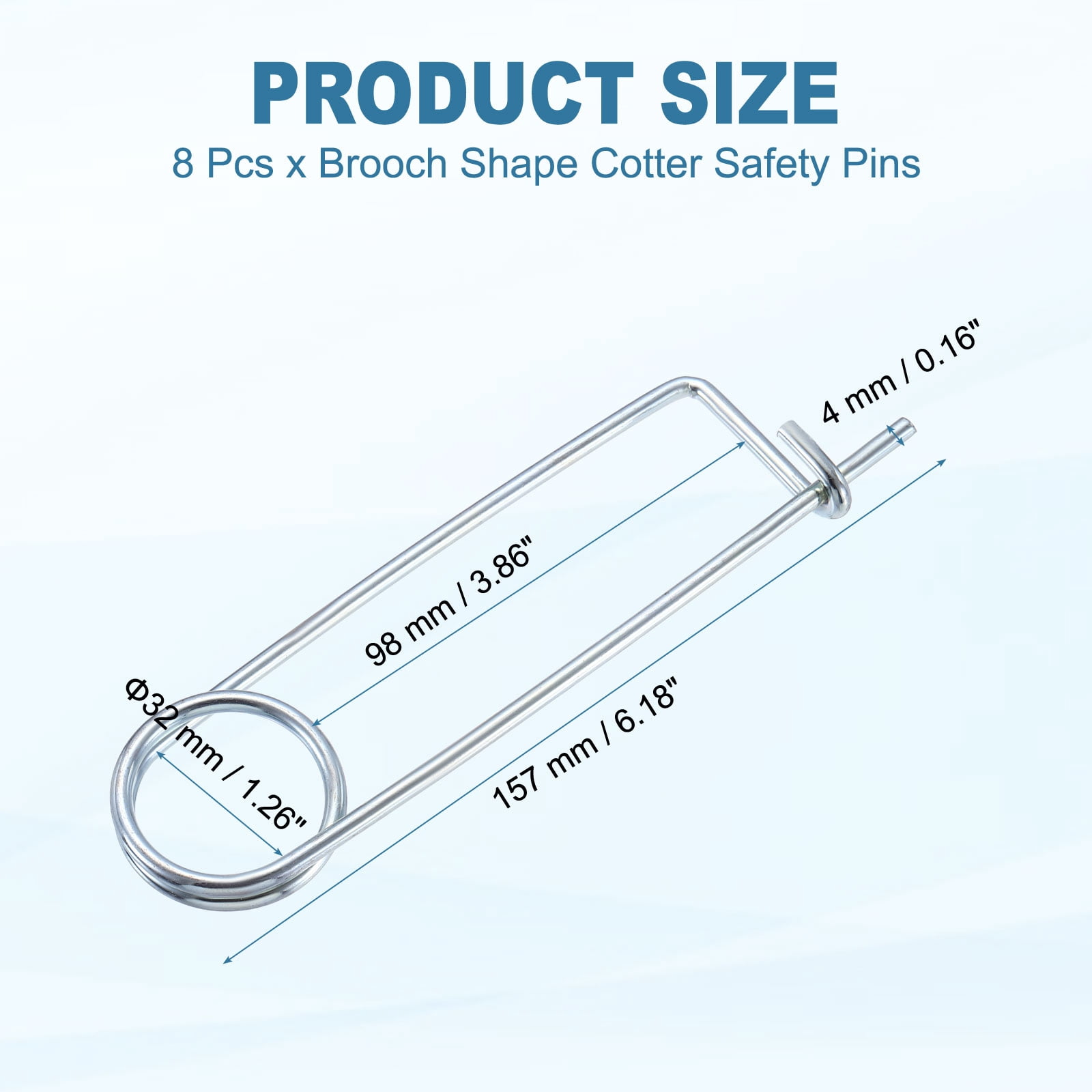 Uxcell 0.16"x3.86" Brooch Shape Cotter Safety Pin Spring Pin Fastener 8Pcs Steel Quick Lock for Farm Garden Lawn Hook Hitch
