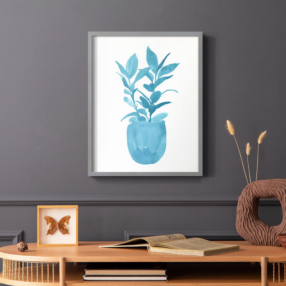 Watercolor House Plant III Framed Print in Gray Solid Wood 11 x 14 Framed Print