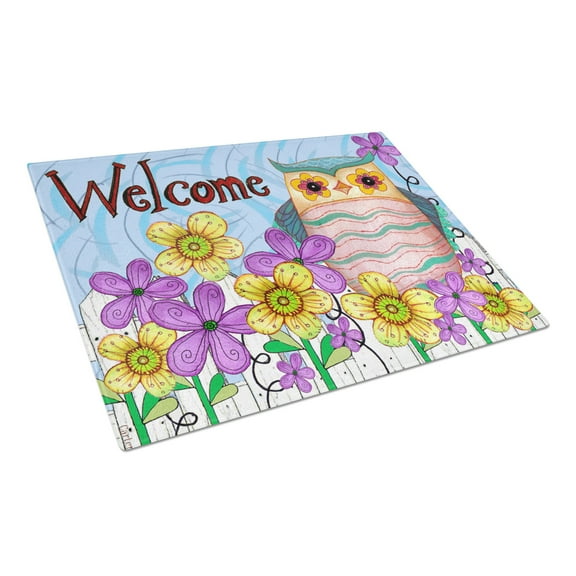 Caroline's Treasures Welcome Owl Glass Cutting Board Large