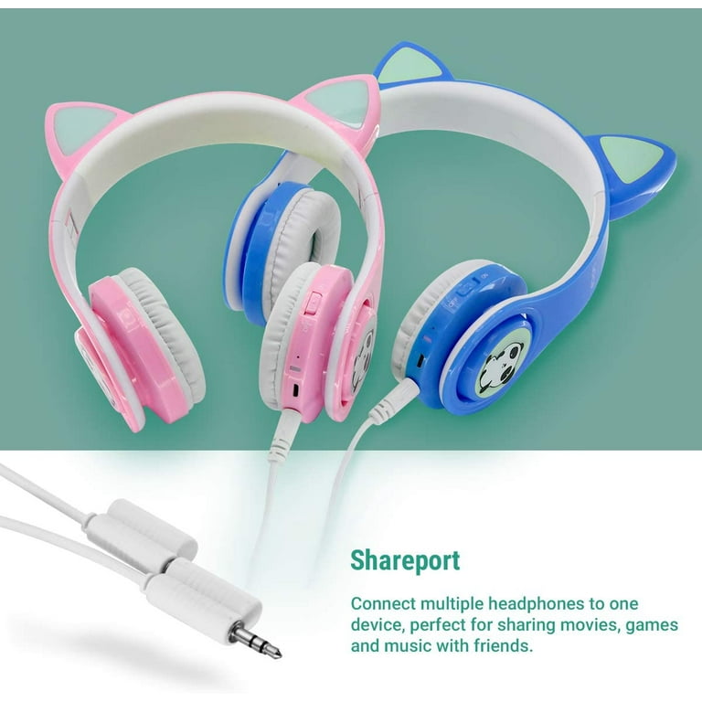 Wireless Bluetooth Kids Headphones, LED Flashing Lights, Music Sharing  Function, 85db Volume Limited, Over-Ear and Build-in Mic Wireless/Wired