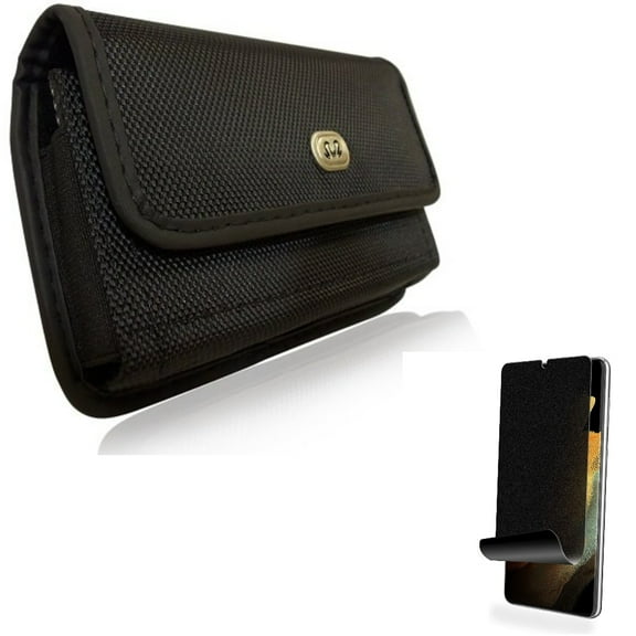 Case Belt Clip w Privacy Screen Protector for Samsung Galaxy S22 Plus Phone - Rugged Holster Canvas Cover, TPU Film Fingerprint Works Anti-Peep Anti-Spy Accessory Bundle