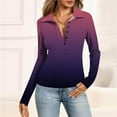 thumbnail image 2 of STICHOU Womens Polo Shirts Long Sleeve Slim Fitted Gradient Print Deep V Neck Knit Tops Button Down Business Collared Tee Comfy Winter Clothes Purple M, 2 of 3