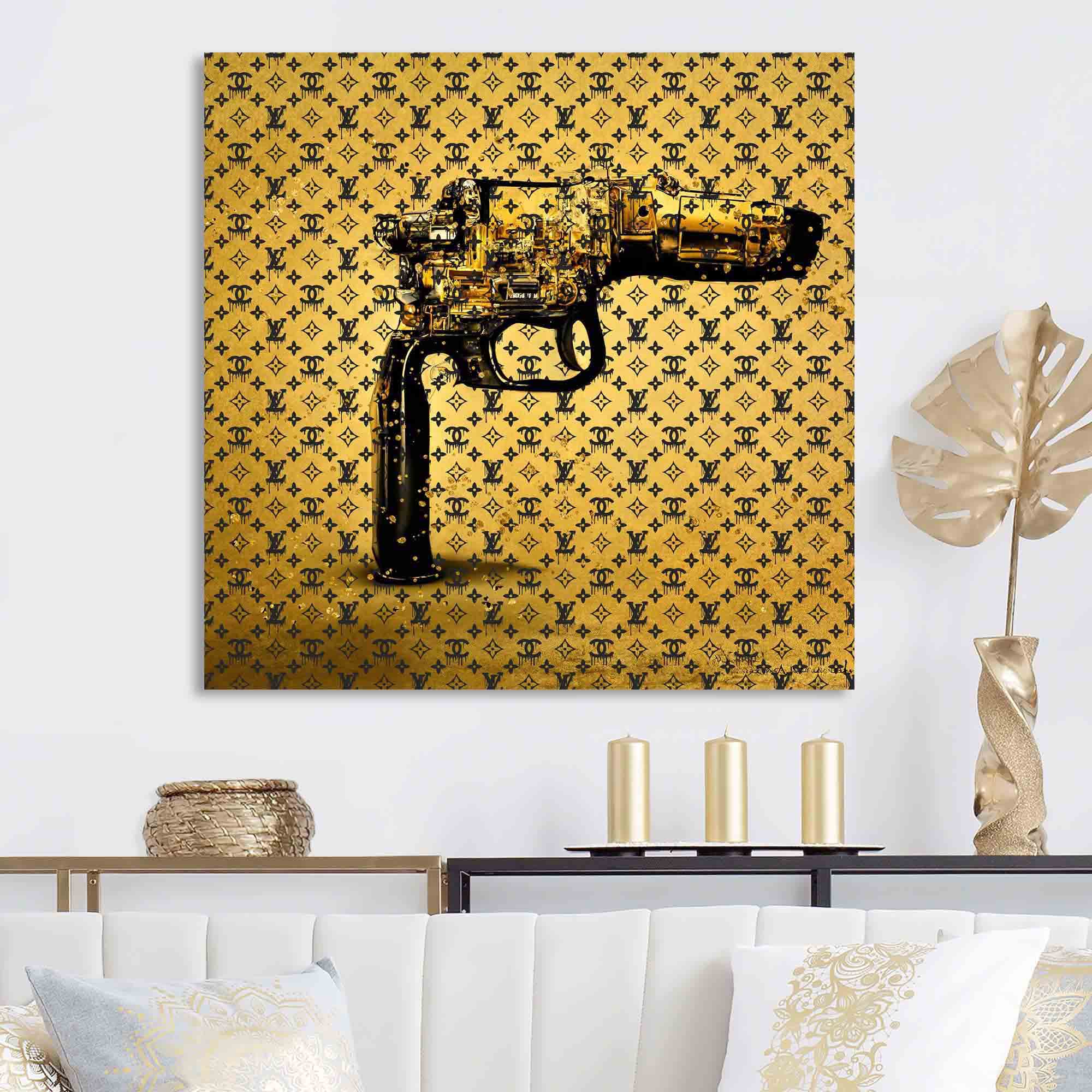 Designart Gold Designer Pistol V Canvas Wall Art