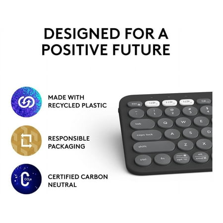 Logitech - Pebble Keys 2 Slim TKL Wireless Scissor Keyboard for Windows, macOS, iPadOS, Chrome - Graphite