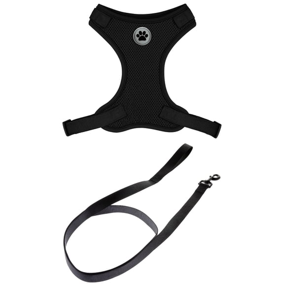 Vibrant Life Mesh Adjustable, Reflective Dog Walking Harness, with 6ft Leash included, Black, Large