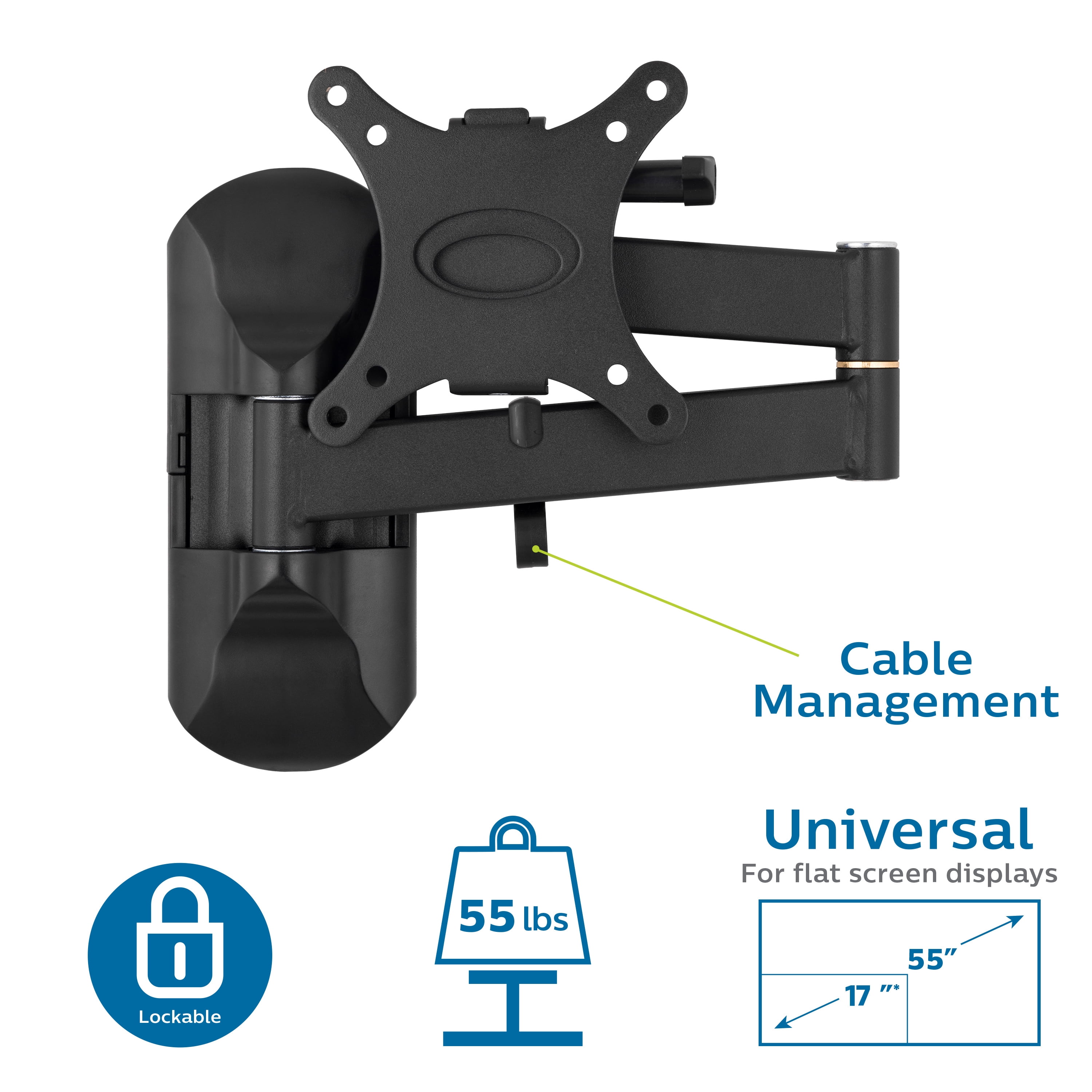 Philips Full Motion TV Wall Mount, Fits 55 inches, Holds 55lbs, SQM9222/27