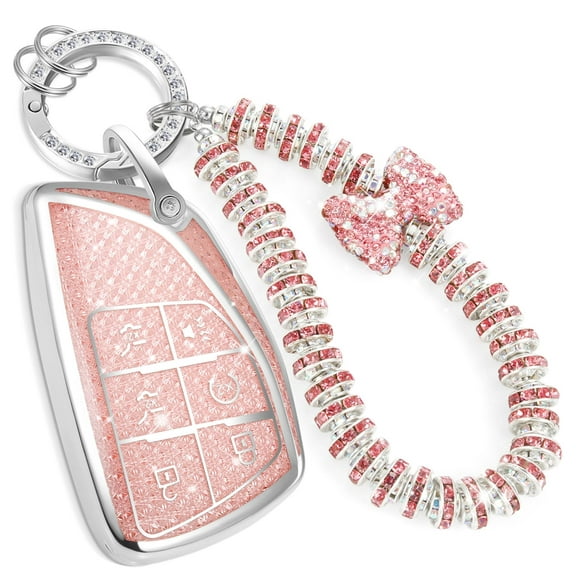 for Buick Key Fob Cover with Fashionable Zirconia Wristlet KeyChain, Enchanting Diamond Patterns Soft Case for Avenir Denali Sierra (6 Buttons)