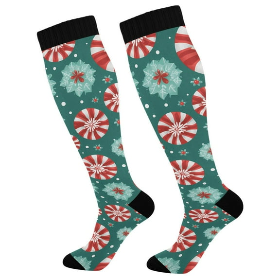joogoo Christmas Candy Snowflakes Socks Women Men Knee High Sock