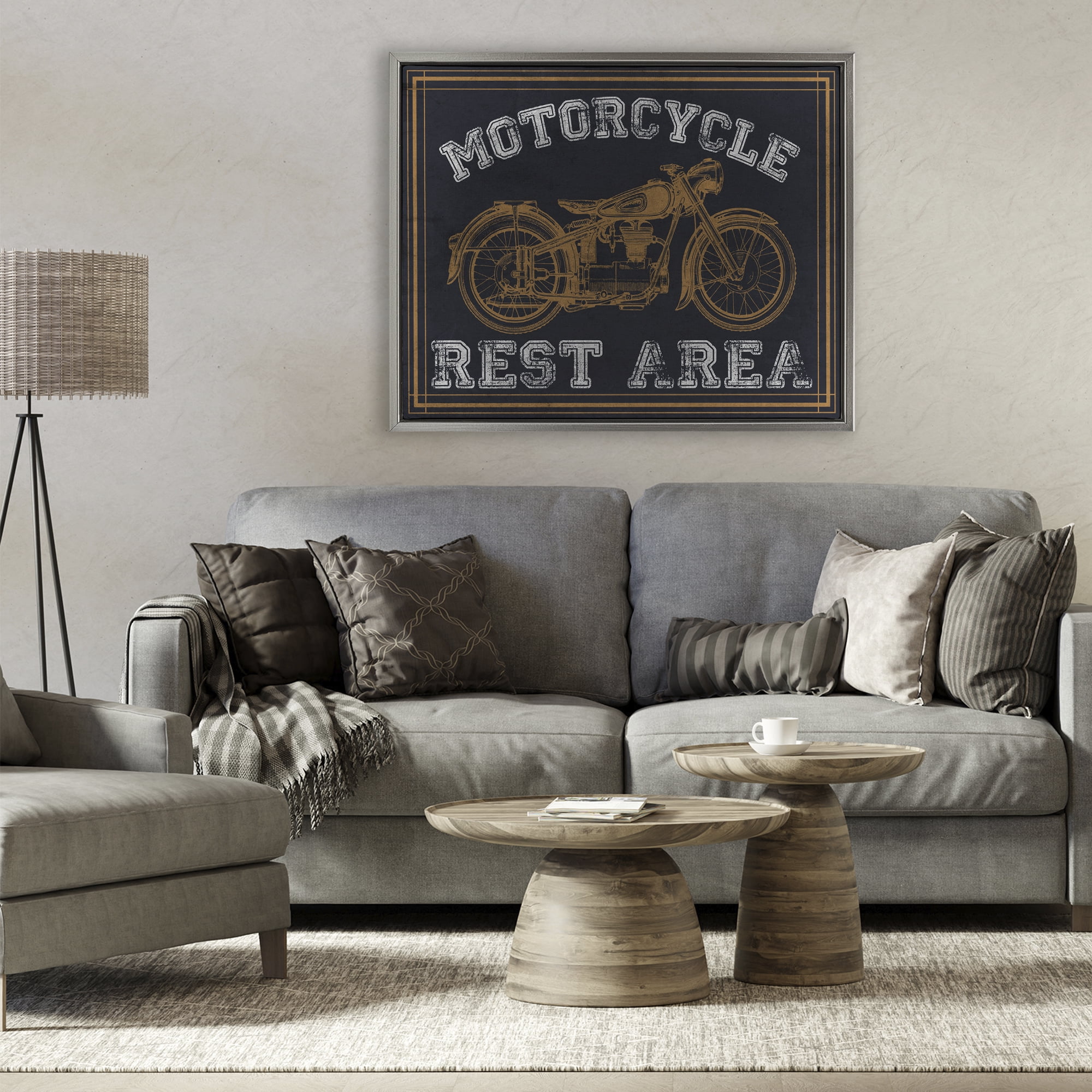 Stupell Industries Motorcycle Rest Area Gray Framed Floater Canvas Wall Art, design by Marcus Prime