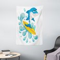 thumbnail image 1 of Ride The Wave Tapestry, Funny Shark Surfing in the Ocean Athletic Fish Graphic Art, Wall Hanging for Bedroom Living Room Dorm Decor, 40W X 60L Inches, Violet Blue Turquoise Yellow, by Ambesonne, 1 of 2