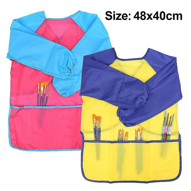 Bata de Arte Impermeable, Paquete de 2 Batas de Arte para niños Delantales de Pintura de Artista Impermeables para niños Manga Larga con 3 Bolsillos para Pintar