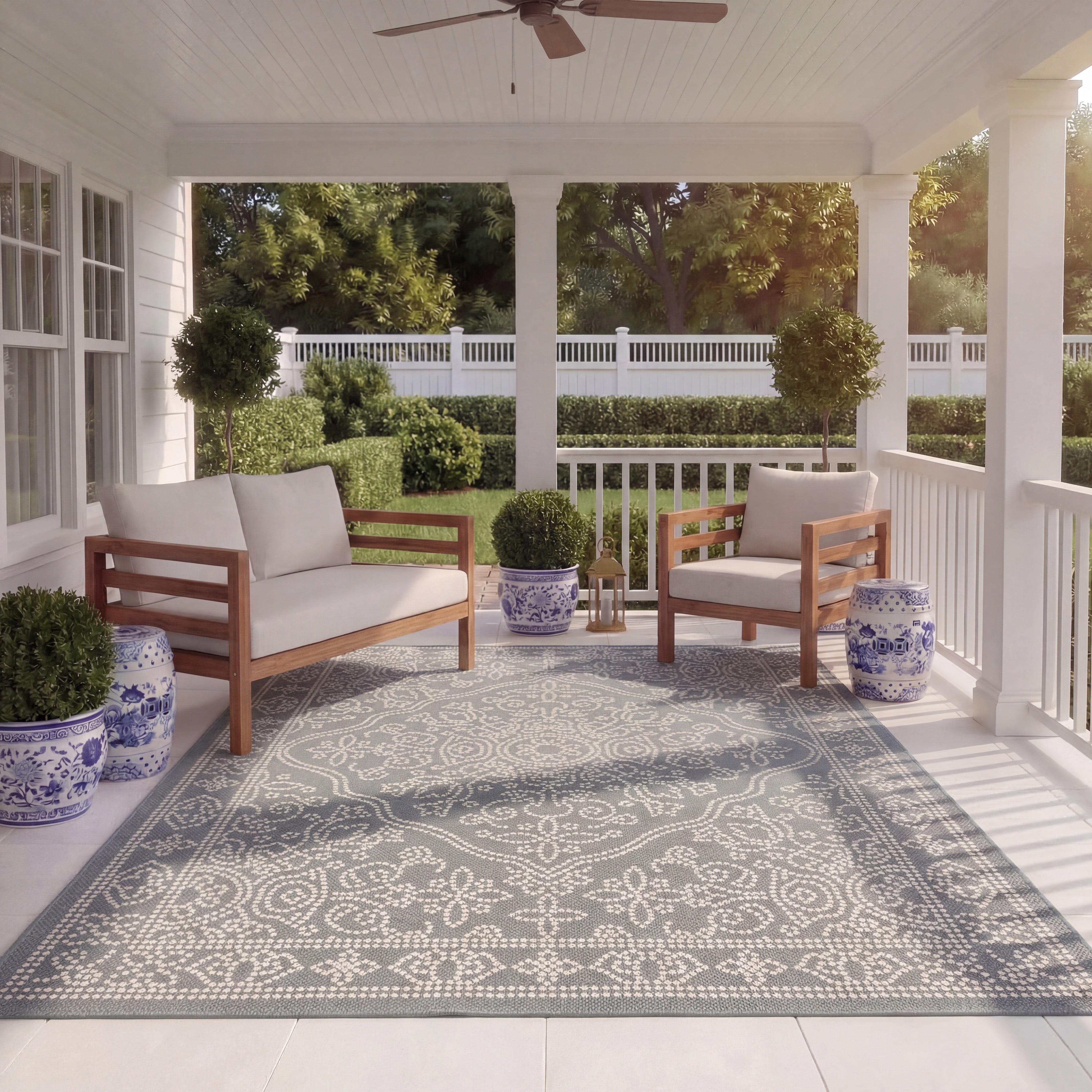 SAFAVIEH Courtyard Henrietta Medallion Indoor/Outdoor Area Rug, Anthracite/Beige, 8' x 11'