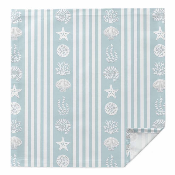 Sky Blue Striped Coastal Cloth Napkins Washable Set of 1, Nautical Beach Starfish Shell Reusable Dinner Table Napkins Cloth Bulk for Weddings Kitchen Restaurants Hotel Events Parties 20 x 20 Inch