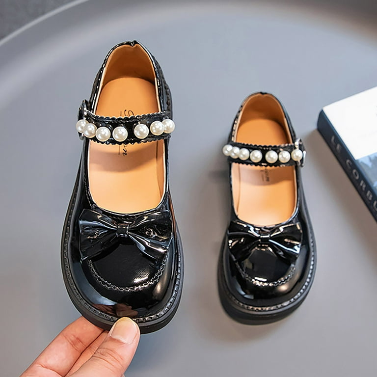 JDEFEG Big Kids Slides Girls Girls Dress Shoes Wedding Bowknot