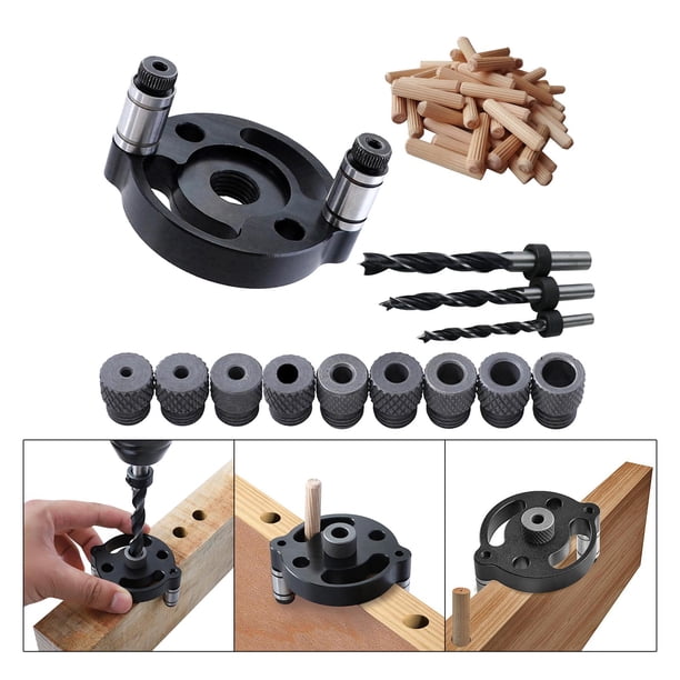 de guía de taladro de espiga para carpintería, accesorio de localizador de plantilla de guía de 3 orificios, superficie anodizada, profesional, Negro DYNWAVEMX Plantilla de espiga de agujeros
