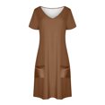 thumbnail image 4 of Vestido Corto de Verano de Moda de Color Sólido Vestido Casual de Cuello en V de Manga Corta, Desgaste Ligero de Poliéster para las Mujeres, Lavado de Manos, 4 of 9